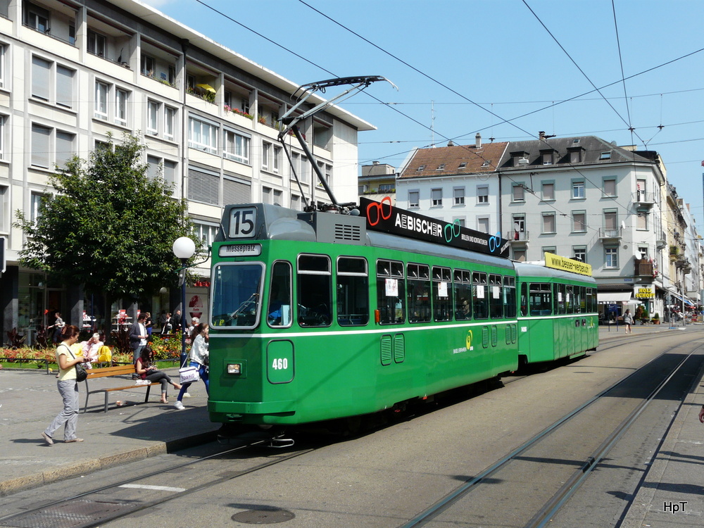 BVB - Tram Be 4/4 460 mit Anhnger unterwegs auf der Linie 15 in Basel am 31.08.2013