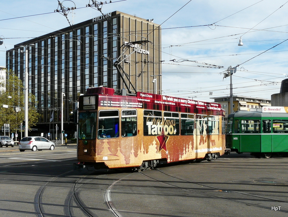 BVB - Tram Be 4/4 480 unterwegs auf der Linie 1 in Basel am 09.11.2013