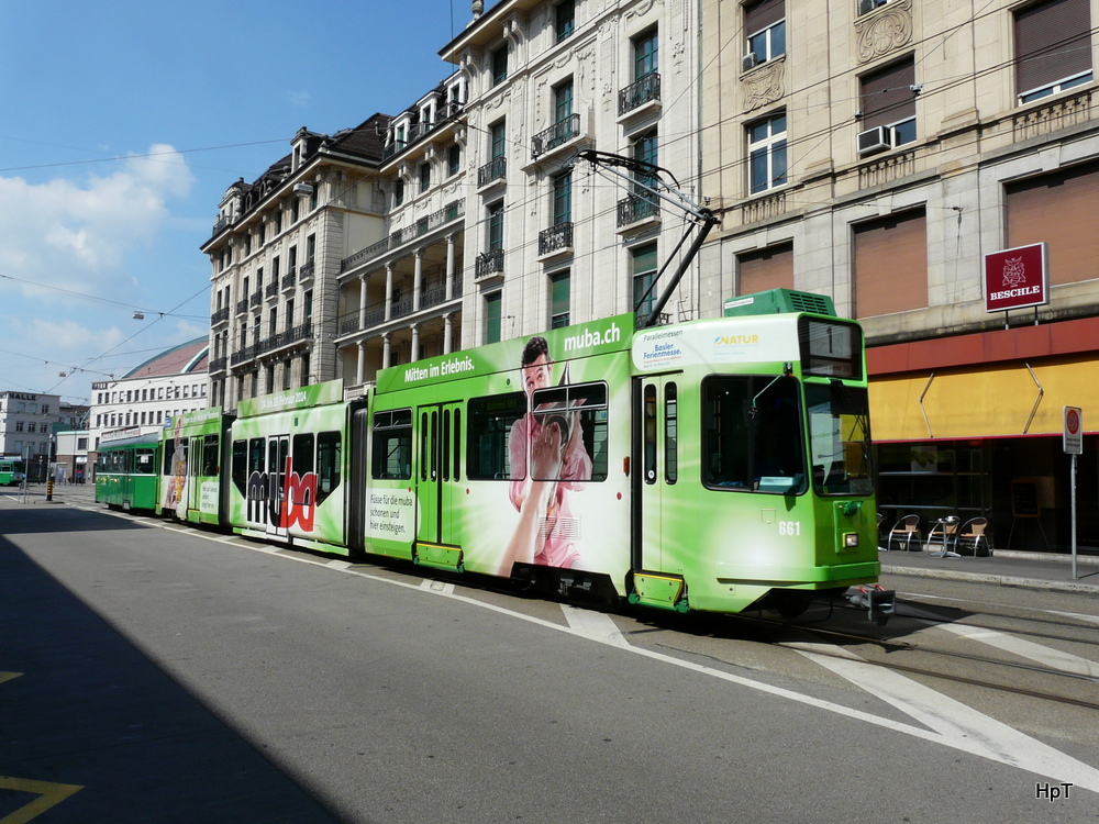 BVB - Tram Be 4/8 661 mit 1 Anhnger unterwegs auf der Linie 1 in Basel am 31.08.2013