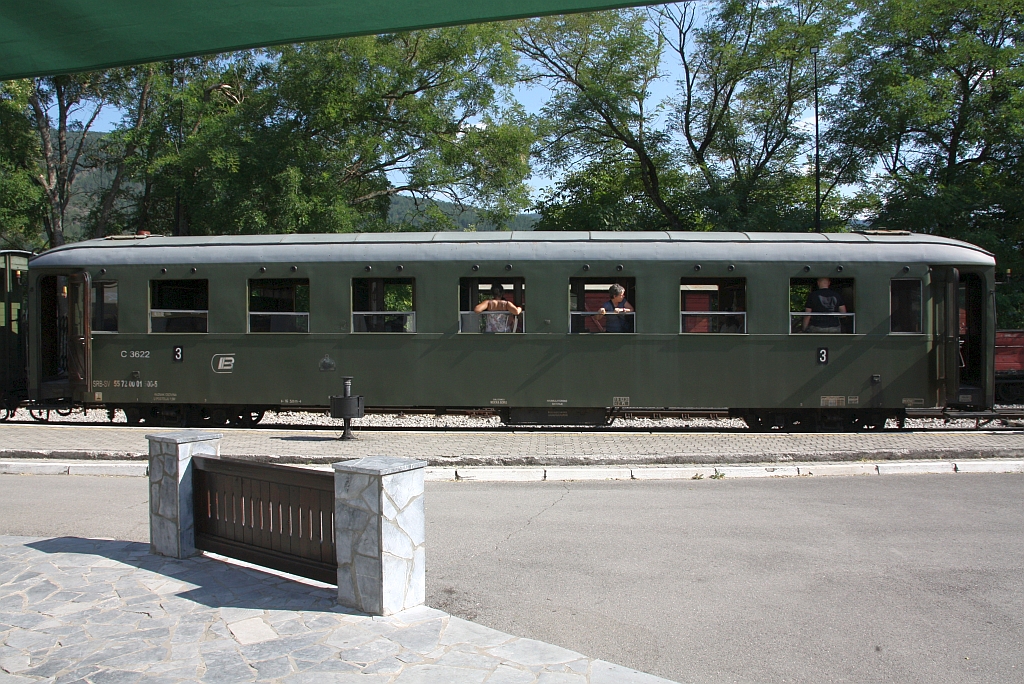 C 3622 (NVR-Nummer: SRB-SV 55 72 00 01 500-5; Hersteller: Gosa Palanka, Baujahr: 1939, Fabr.Nr.: C3622; Rekonstruiert durch �ELVOZ JSC, Smederevo im Jahr 2000) am 11.August 2026 in der Stanica Mokra Gora.