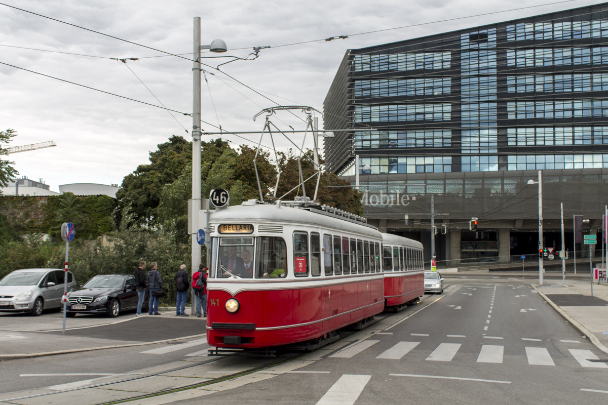 C1 141 + c1 1241 als Linie 46 nach der Parade zu 150 Jahre Wiener Tramway bei St. Marx, 27.09.2015