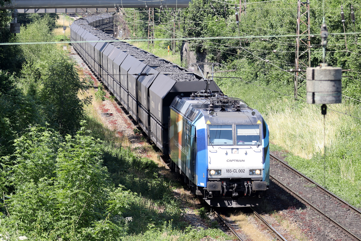 Captrain 185-CL 002 auf der Hamm-Osterfelder Strecke in Recklinghausen-Ost 16.6.2023