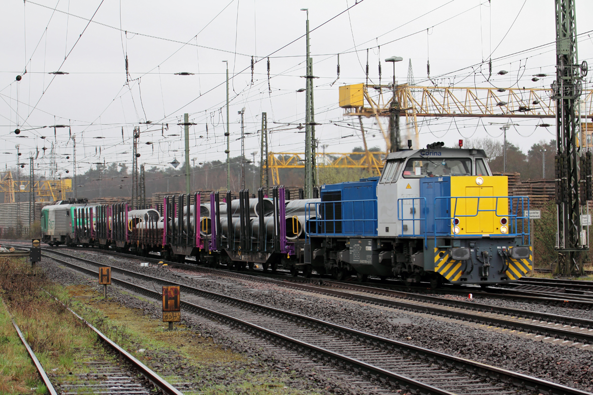 Captrain 275 102-6 mit Fret 437023 am Zugschluß in Duisburg-Entenfang 5.4.2018