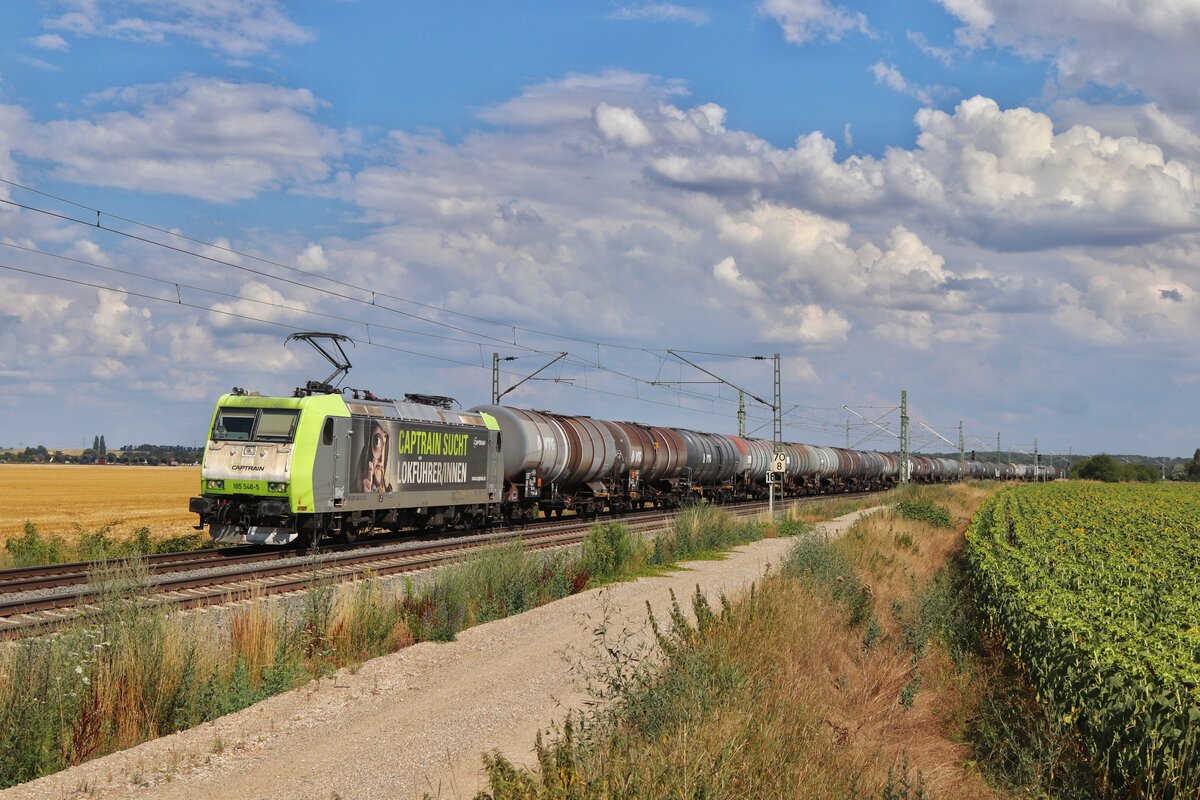 Captrain/ITL 185.548 mit ihrem Kesselzug am 16.7.2026 in Glaubitz bei Riesa
