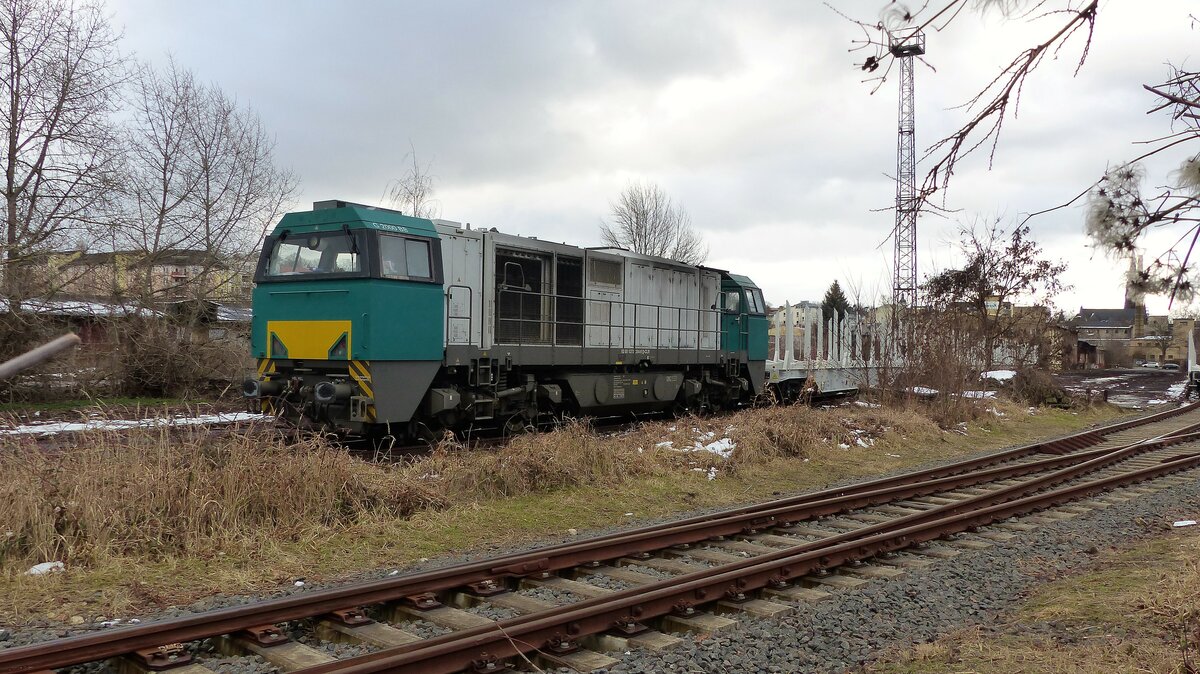 Cargo Logistik Rail-Service, G 2000 BB, 9280 1272 204-9 D-CLR im Holzbahnhof Gera bereit zur Beladung mit Langholz am 31.1.2023