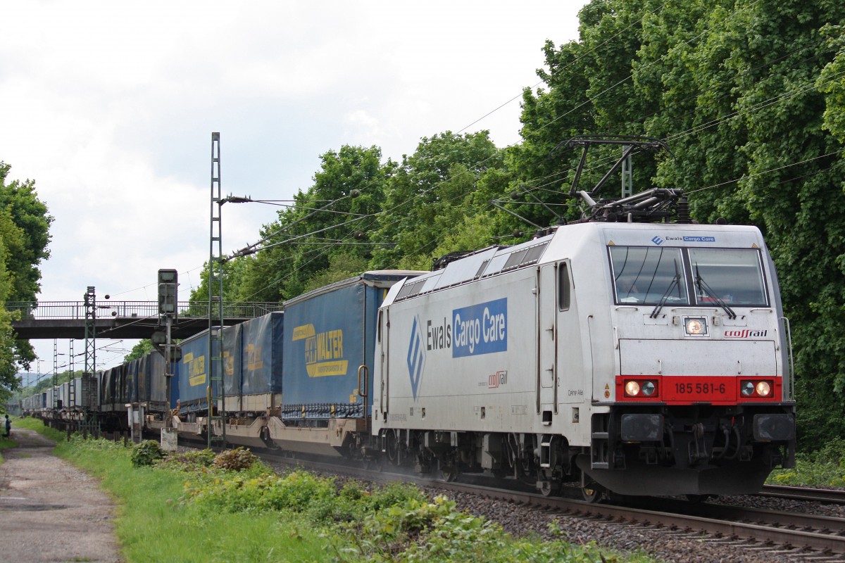 CBR/Crossrail 185 581  Celine Alia  am 9.5.13 mit einem KLV in Menden.
