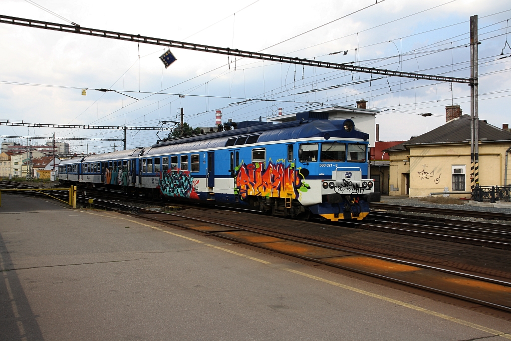 CD 560 021-8 am 28.Juli 2018 im Bahnhof Brno hlavni nadrazi.