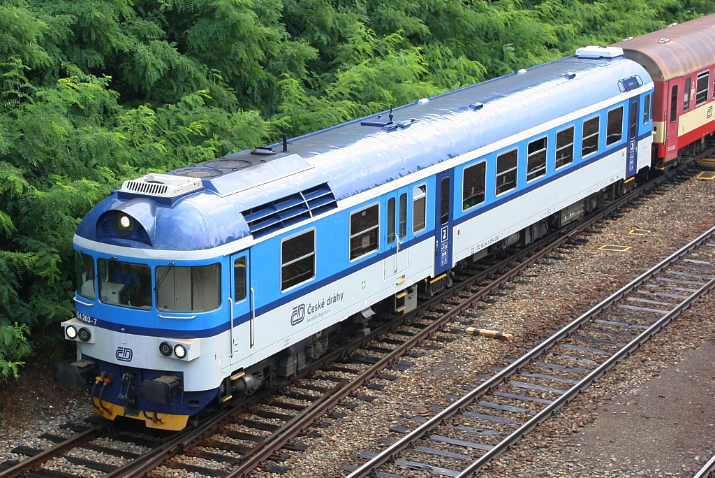 CD 854 203-7 fährt am 03.August 2019 als Os 4808 (Brno hl.n. - Jihlava) aus dem Bahnhof Strelice.