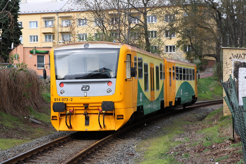 CD 914 073-2 als Os 14023 (Olomouc hl.n. – Senice na Hane) am 06.April 2019 kurz nach dem Bahnhof Olomouc Nova Ulice.