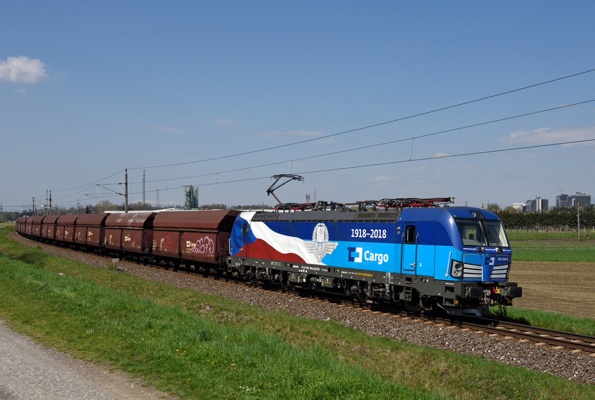 CD-Cargo 383 009   100 Jahre Unabhänigkeit  brachte am 17. April 2019 den WeKo  47589 nach Werndorf.