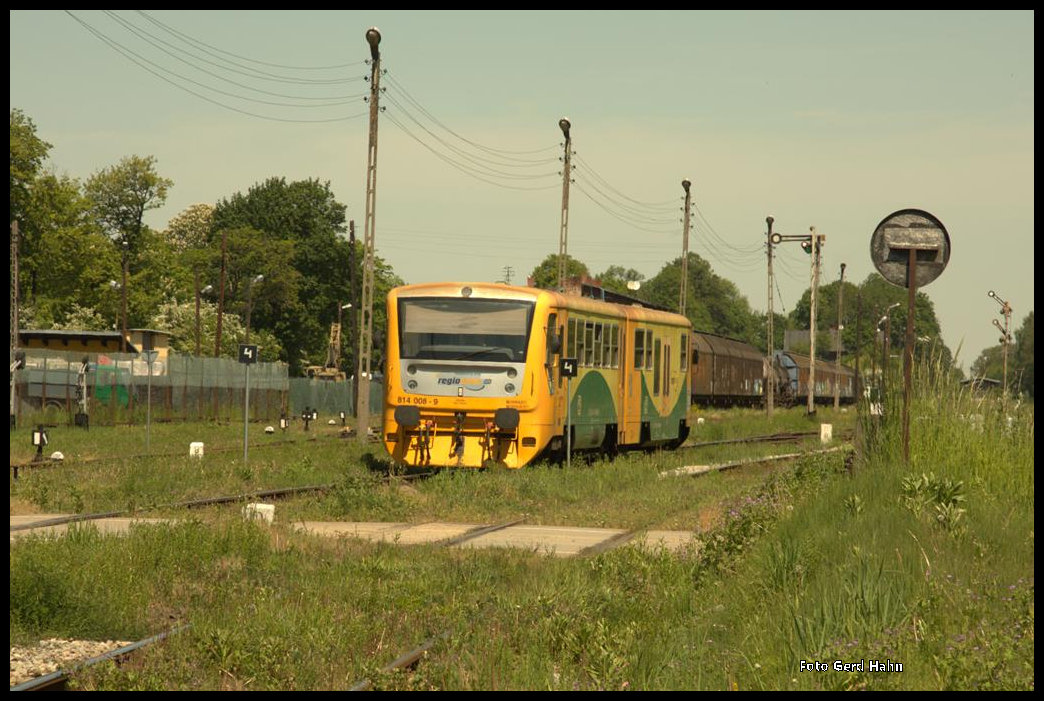 CD Regionova VT 814008 hat am 22.5.2016 im polnischen Grenzbahnhof Glucholazy Kopf gemacht und verlässt hier um 12.21 Uhr wieder Polen in Richtung Sumperk (Tschechien).