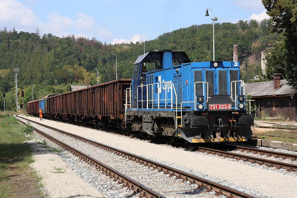 CDC 731 023-8 am 15.August 2018 im Bahnhof Zastavka u Brna.