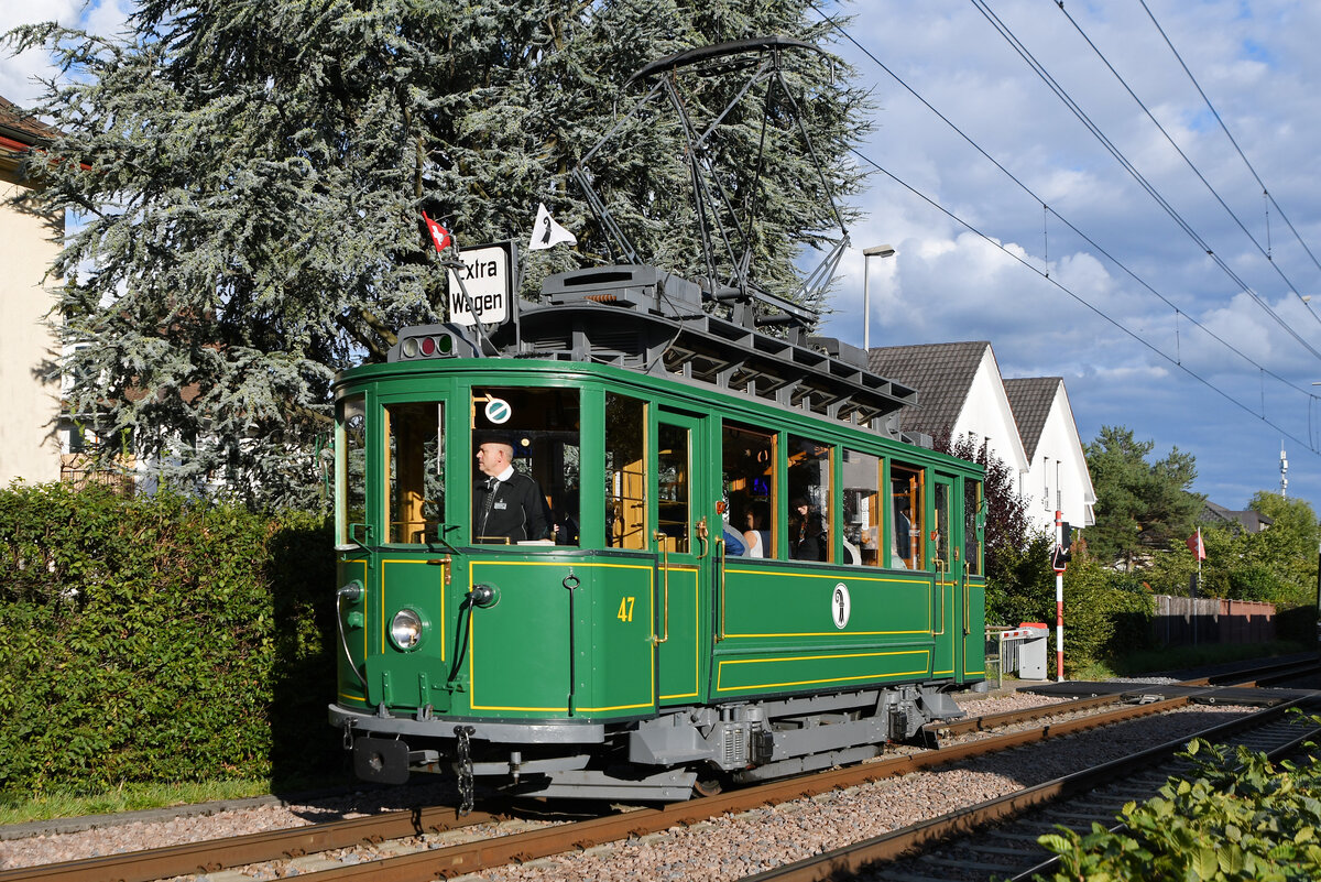 Ce 2/2 47  Anggebliemli  fährt am 23.09.2023 auf einer Extrafahrt zur Haltestelle Zum Park.