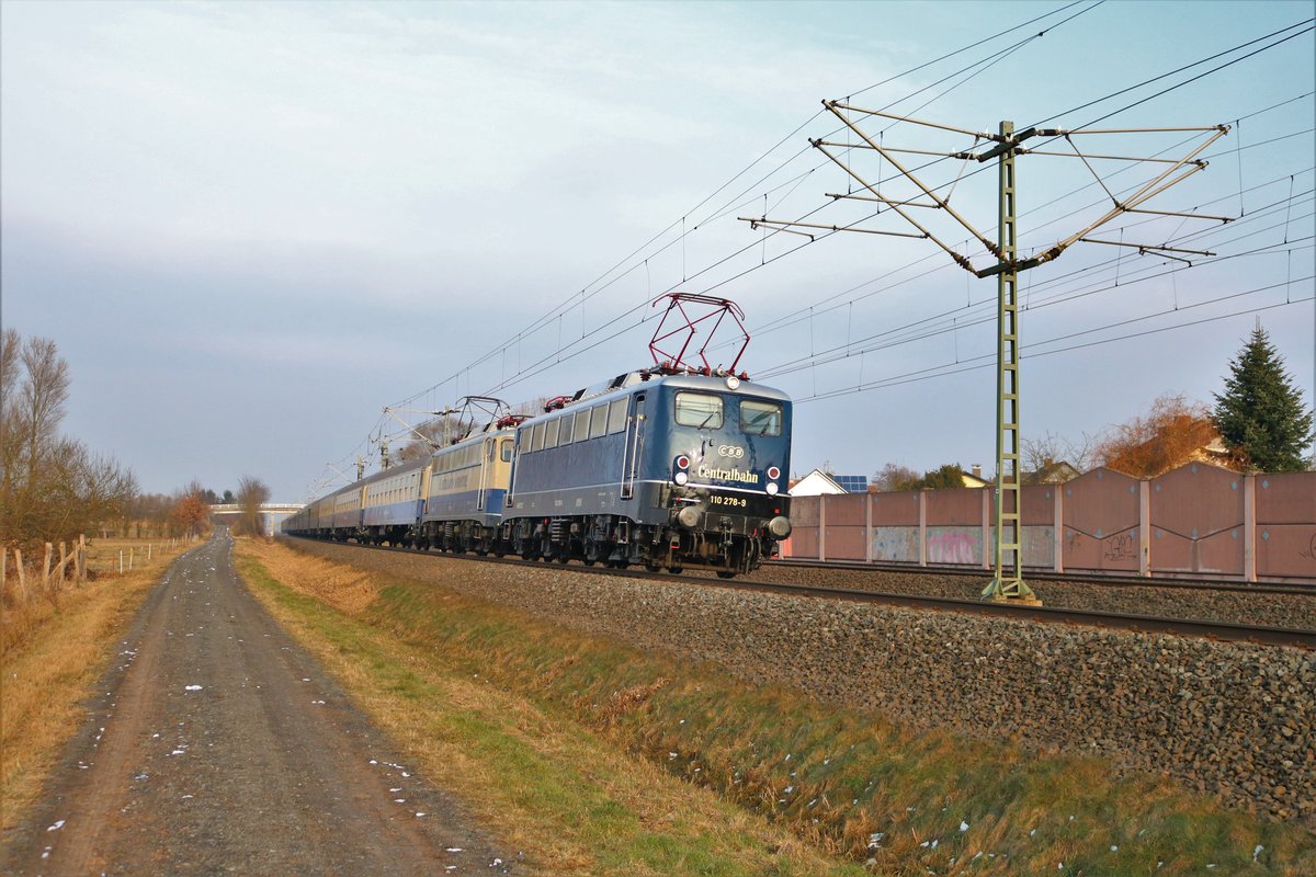 Centralbahn 110 278-9 und 110 383-7 mit dem Krokus Express am 03.03.18 bei Rodenbach (Main Kinzig Kreis) 