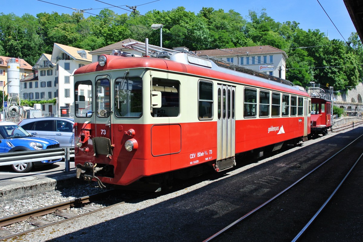 CEV BDeh 2/4 73 abgestellt im Bahnhof Vevey, 03.07.2014.