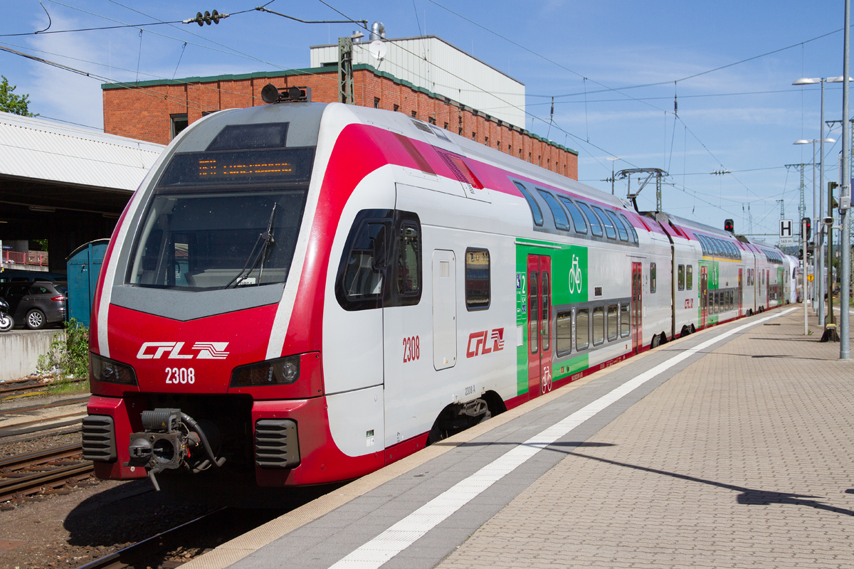 CFL 2308 verlässt Koblenz Hbf als RE11 Zugteil nach Luxembourg, am 13.05.2019.