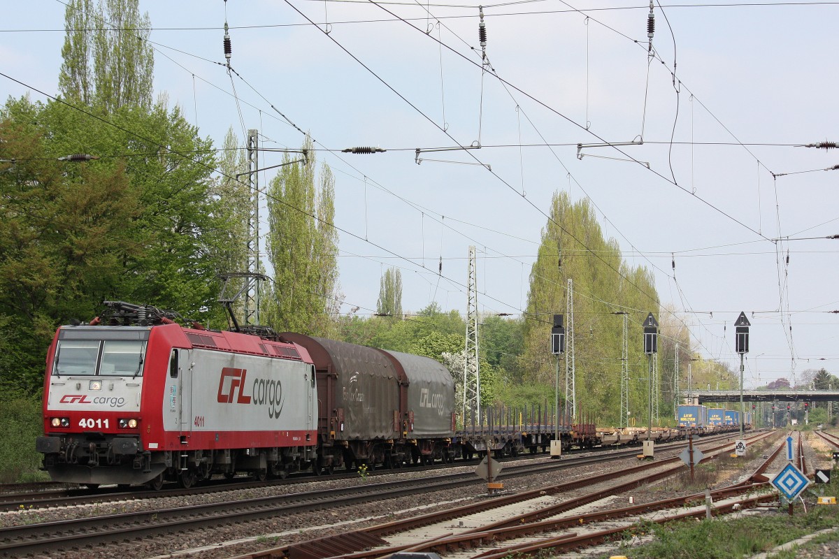 CFL 4011 am 28.4.13 mit einem gemischten Gterzug von Lbeck Skandinavienkai nach Bettembourg in Niederdollendorf.
