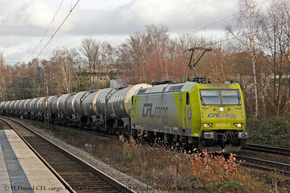 CFL cargo 185 534-5 mit Kesselzug in Gelsenkirchen Buer Nord, Januar 2014.