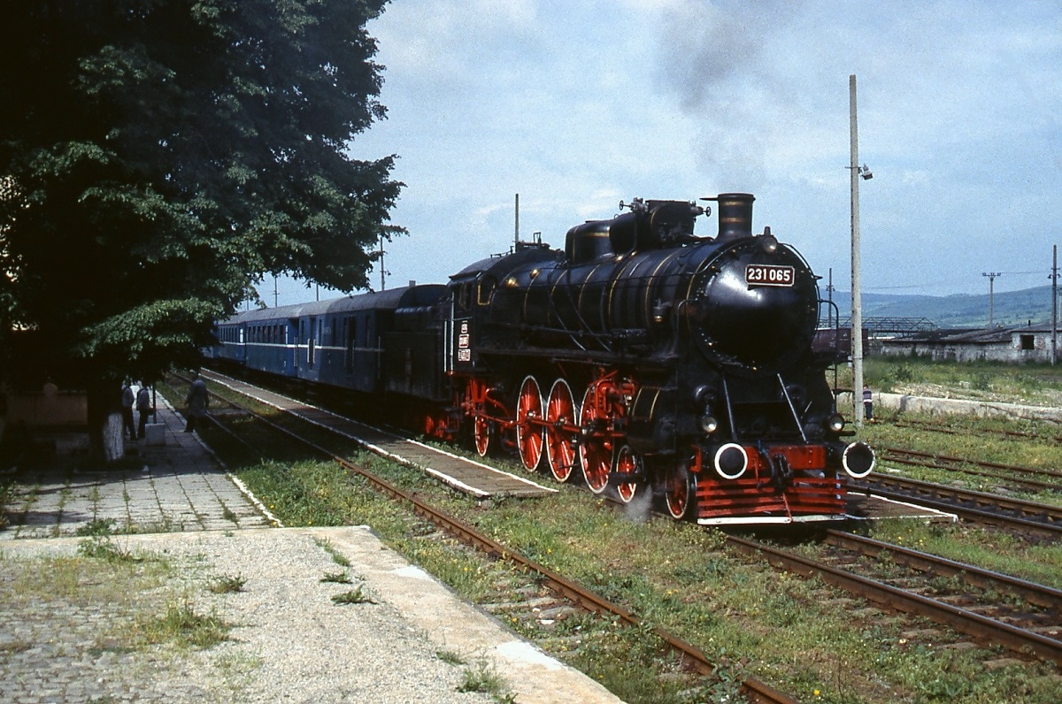 CFR 231 065 bei einem Unterwegshalt auf der Strecke von Sibiu nach Brasov (03.06.1995)