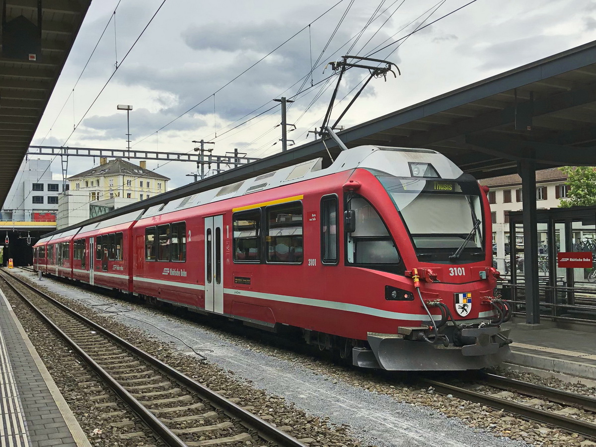 Chur am 28. Juni 2018 steht ABe 8/12 3101 zur Fahrt nach Thusis bereit