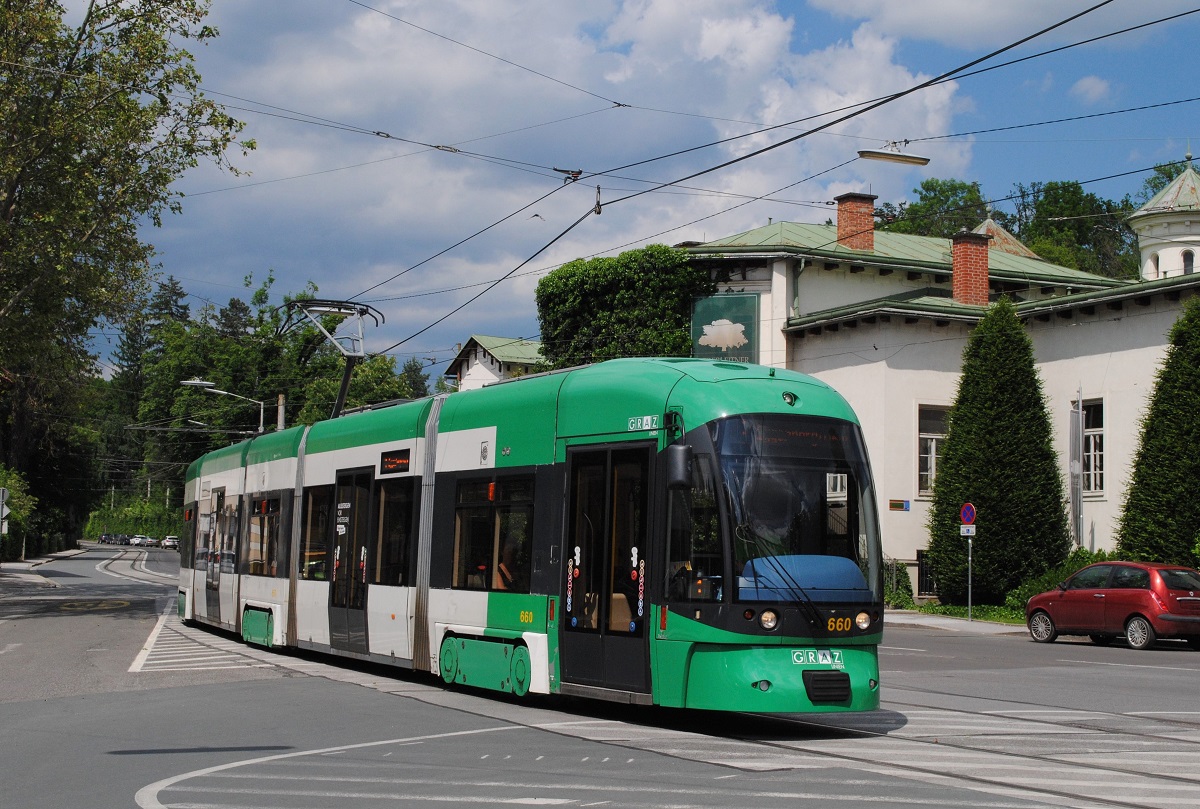 Cityrunner 660 als Planzug der Linie 1 bei der Einfahrt in die Haltestelle Hilmteich - Botanischer Garten. (02.06.2019)