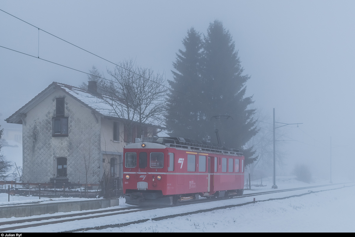 CJ ABe 4/4 641 (ex-RhB) am 8. Februar 2017 bei Le Bémont.