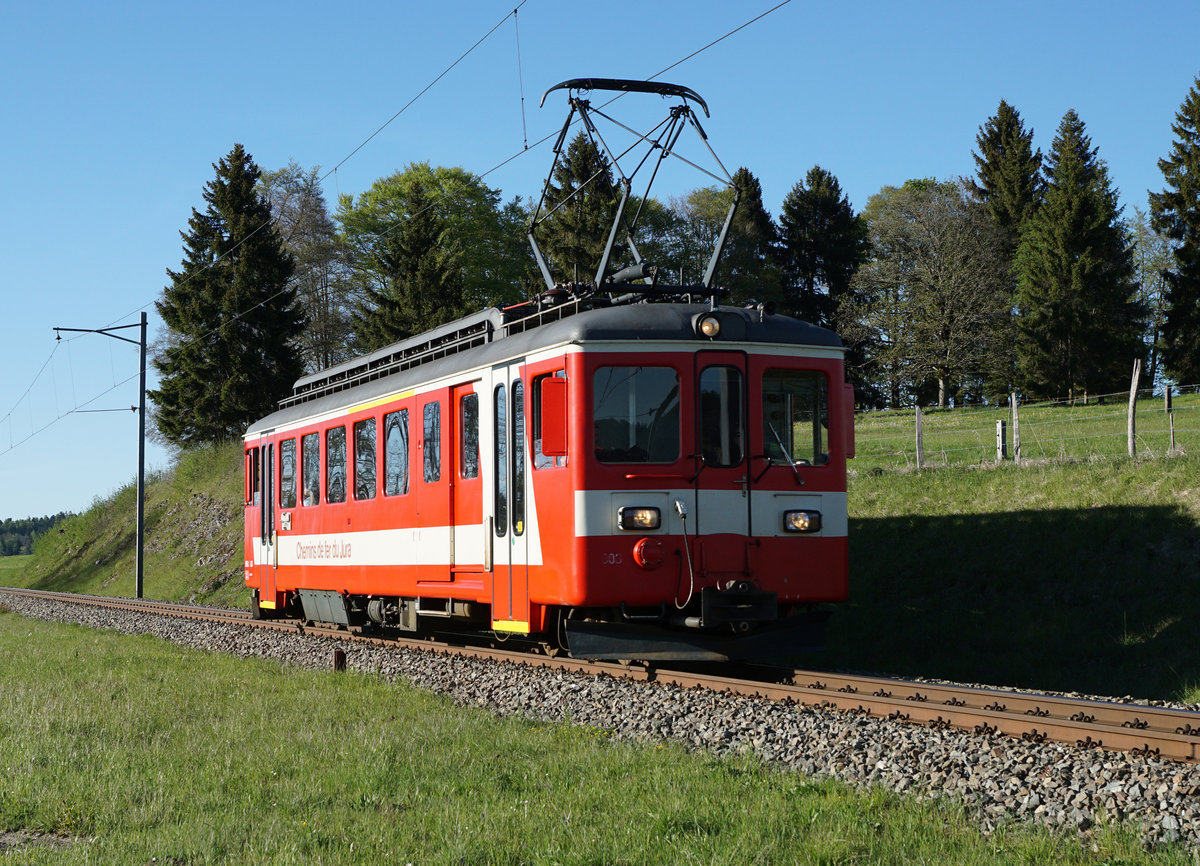 CJ: Jura-Idylle mit dem ABDe 4/4 603 als planmässige eiserne Reserve vom 16. Mai 2017.
Foto: Walter Ruetsch