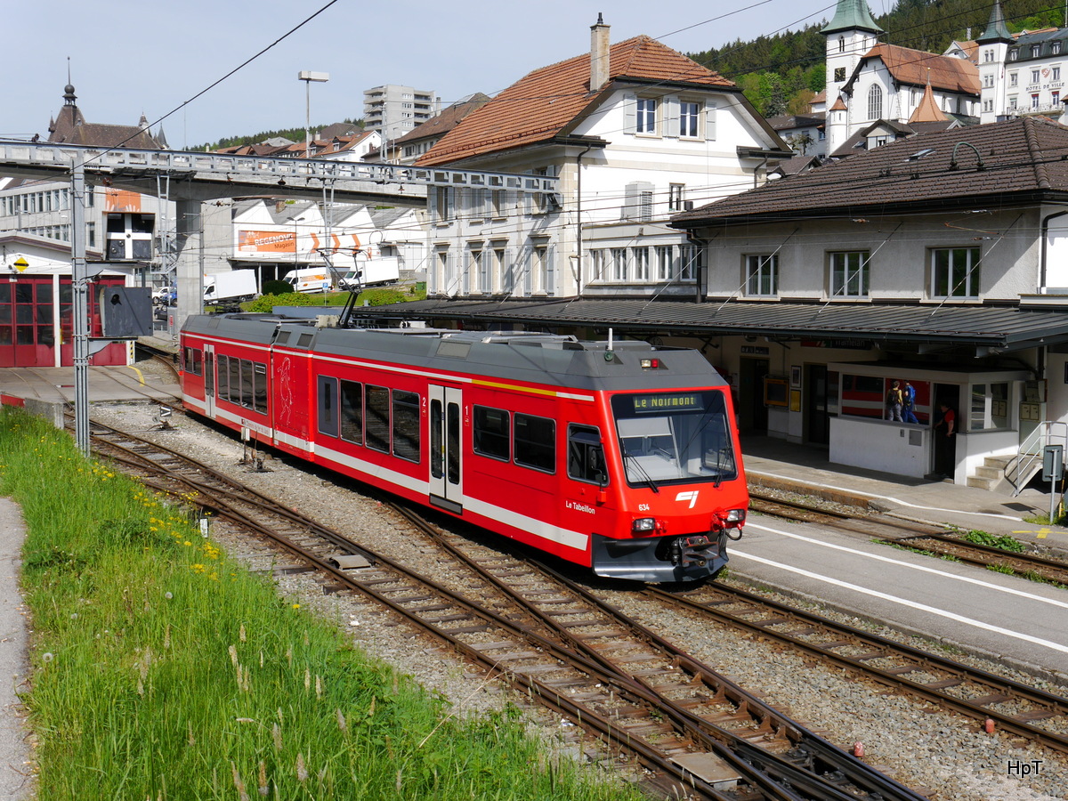 CJ - Triebwagen ABe 2/6 634 im Bahnhof von Tramelan am 12.05.2018