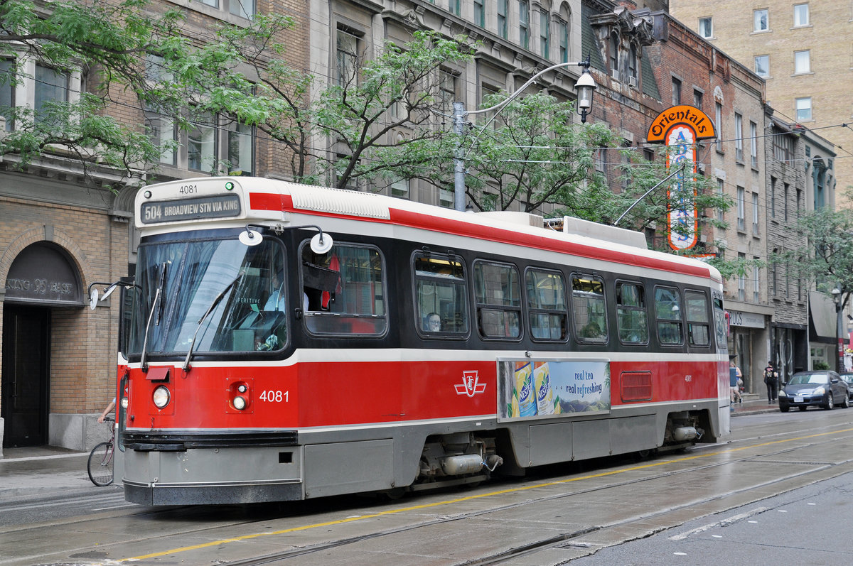 CLRV Tramzug der TTC 4081, auf der Linie 504 unterwegs in Toronto. Die Aufnahme stammt vom 22.07.2017.