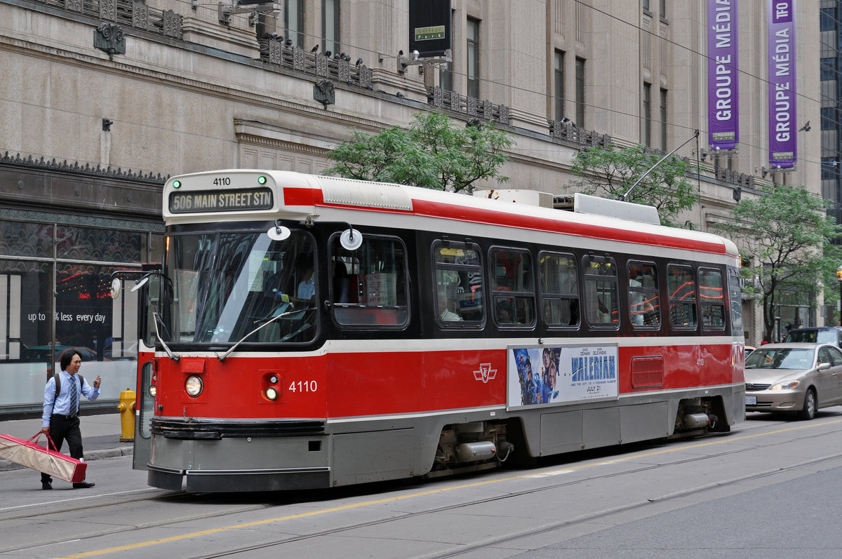 CLRV Tramzug der TTC 4110, auf der Linie 506 unterwegs in Toronto. Die Aufnahme stammt vom 23.07.2017.
