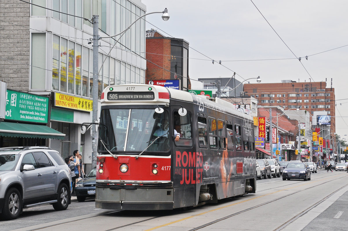CLRV Tramzug der TTC 4177, auf der Linie 505 unterwegs in Toronto. Die Aufnahme stammt vom 22.07.2017.