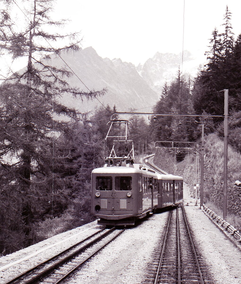 CM_Chemin de fer du Montenvers__Zug der Zahnradbahn mit Tw 41 in der Ausweiche.