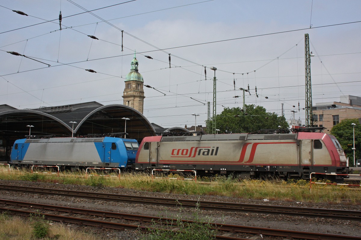Crossrail 185 591 und 185 525 am 14.7.13 abgestellt in Krefeld Hbf.
