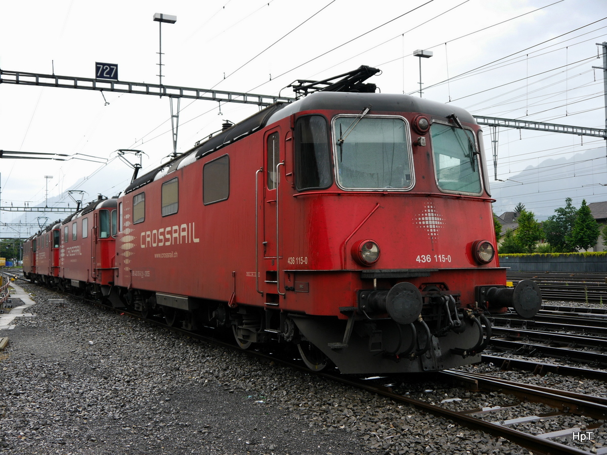 Crossrail - Alle 4 Loks 436 abgestellt im Bahnhofsareal von Thun am 21.06.2015