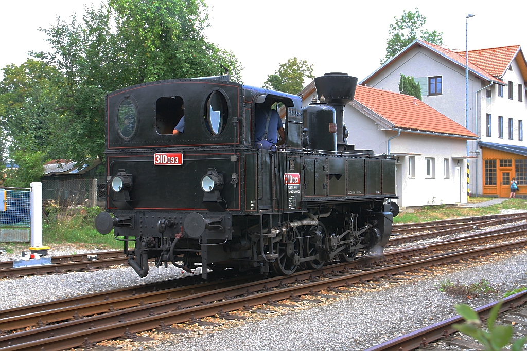 CSD 310 093 (CZ-CD 90 54 3100 093-4) am 29.Juli 2018 im Bahnhof Slavonice.