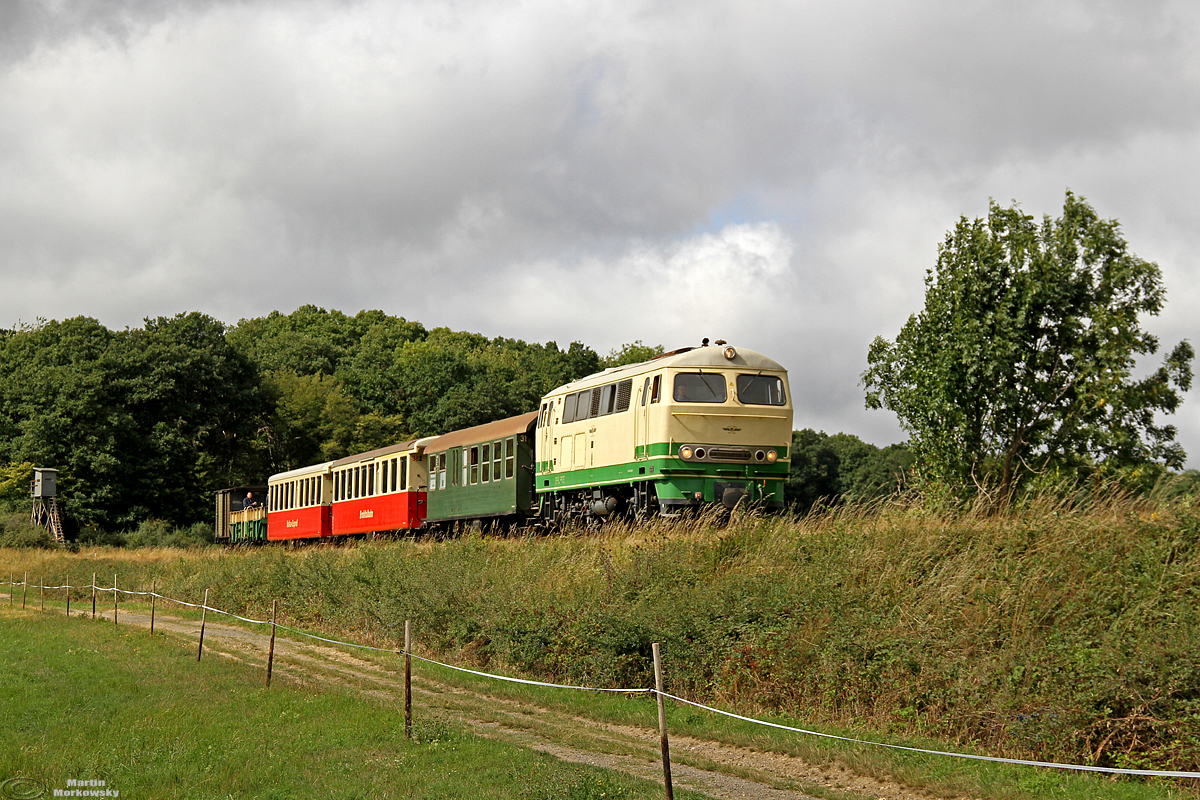 D5 der Brohltalbahn auf dem Weg zurück nach Brohl Lützing hier zwischen Brenk und Oberzissen am 29.08.2020