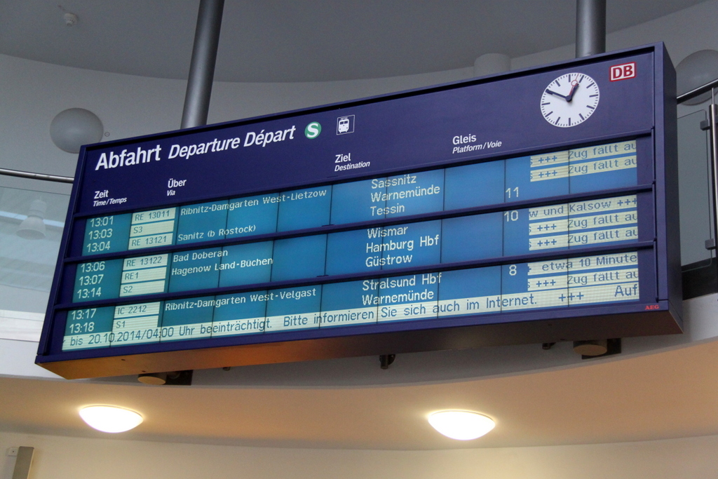 Da die GDL das Angeboht abgeleht hatten kommt es vom 18.10.2014 02:00 Uhr bis 20.10.2014 04:00 Uhr im Bahnverkehr ab Rostock einschr�nkungen.