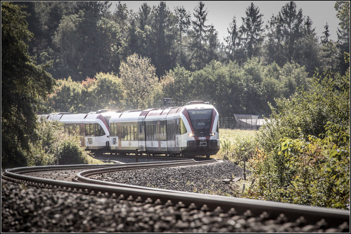 Da schlängelt er sich daher ,... Ein Zug der Linie S7 . 
Am3.10.2019 in Lieboch 