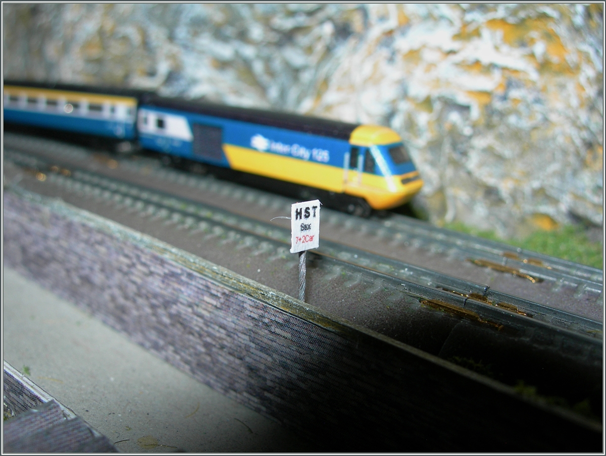 Damit der T-Gauge HST an der richtigen Stelle punktgenau anhält, wurde nach einer vorbildlichen Idee aus Großbritannien in Saddleford dieses Schild aufgestellt.
27. Mai 2014