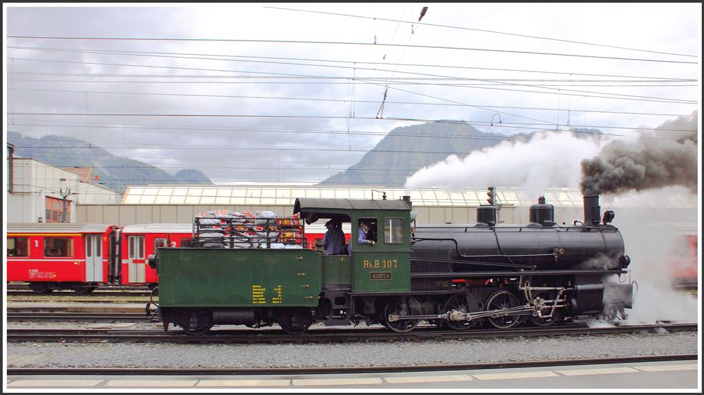 Dampfextrazug Clà Ferrovia mit der G 4/5 107  Albula  von Landquart nach Sils i/D. und zurück. Landquart (09.05.2015)