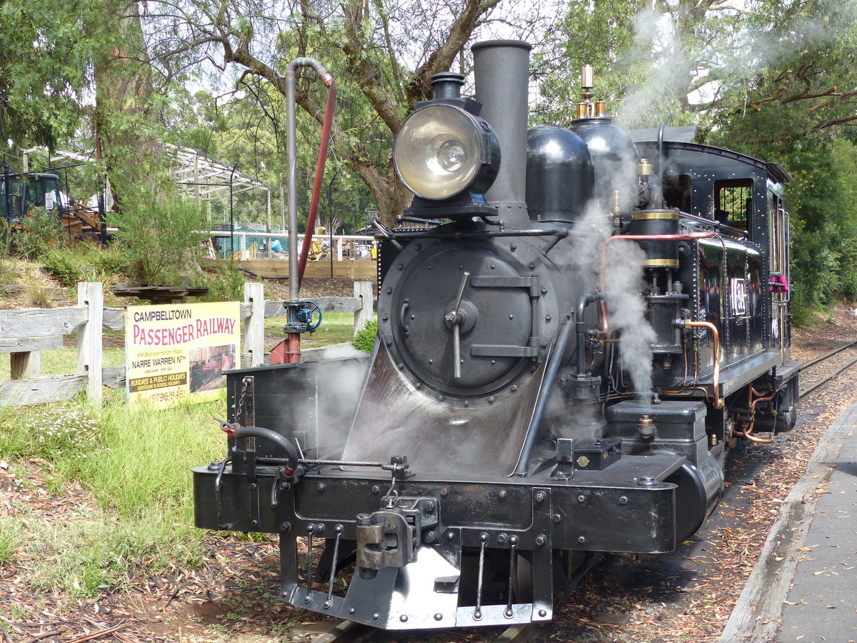 Dampflokomotive 8A  1´C1´ 2-6-2 der Puffing Billy Bahn in Gembrook am 15.1.2018