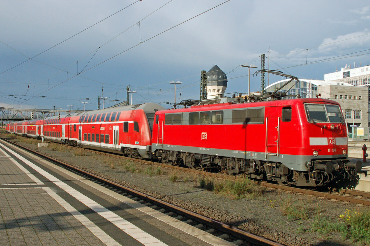 Darmstadt on 20 September 2014. 111 108-7 heads in a regional service.