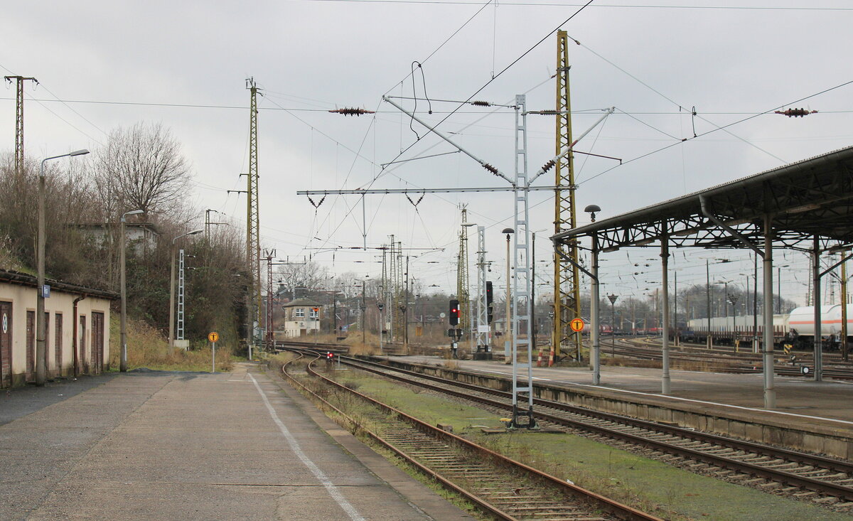 Das Gleis 66 am 13.02.2023 in Riesa.