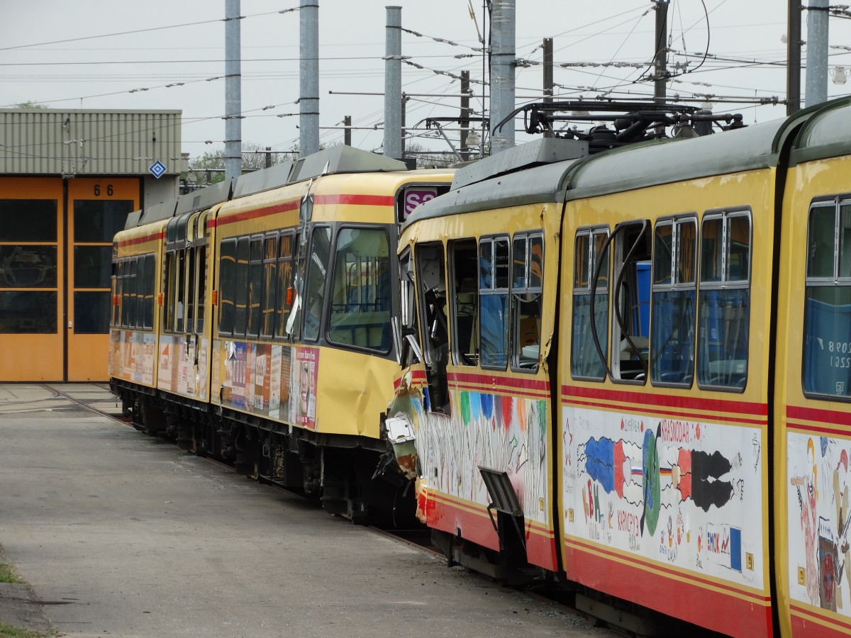 Das Schrottgleis in Karlsruhe Betriebshof West beim Tag der Offenen Tür bei der VBK am 25.04.15