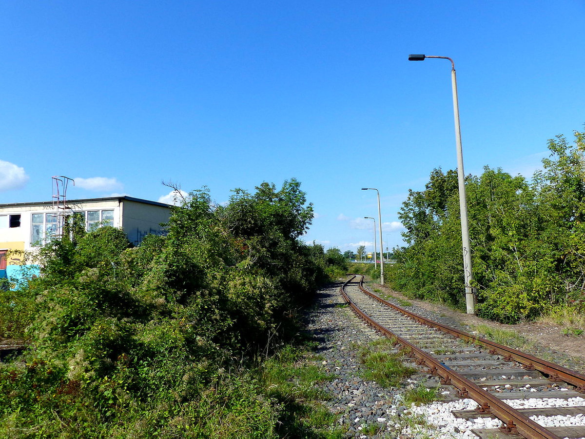 Das sehr selten befahrene Verbindungsgleis von Erfurt Nord zum Siemens Generatorenwerk, am 07.09.2020.