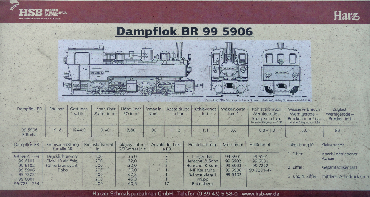 Datenblatt der HSB mit der Dampflok BR 99 auf der Besucherplattform in Wernigerode. - 06.01.2015