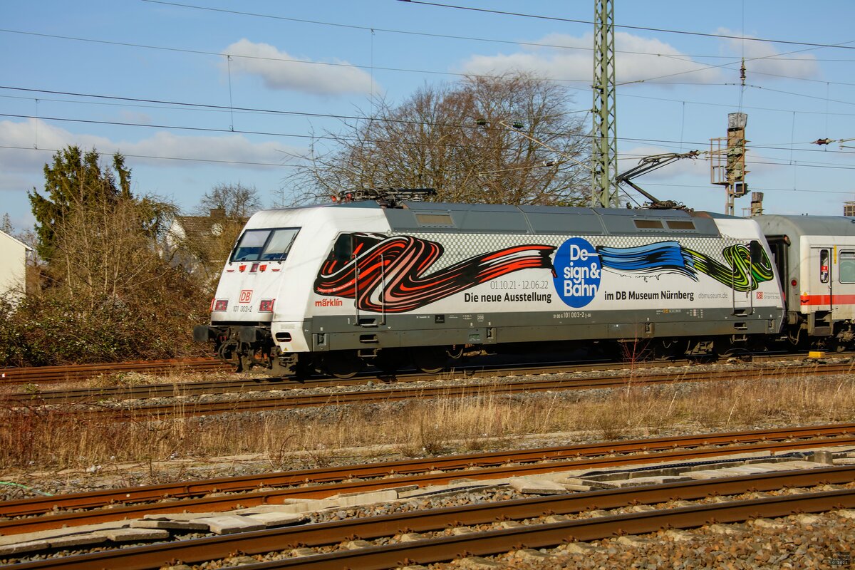 DB 101 003-2  Design&Bahn  in Neubeckum, Februar 2022.