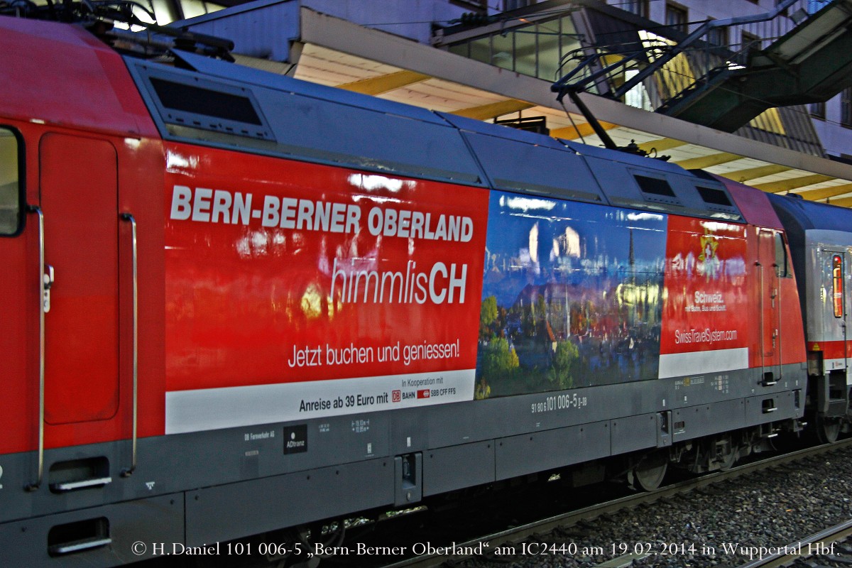 DB 101 006-5  Bern-Berner Oberland  am IC2440 (Dresden-K�ln) in Wuppertal Hbf, Februar 2014.