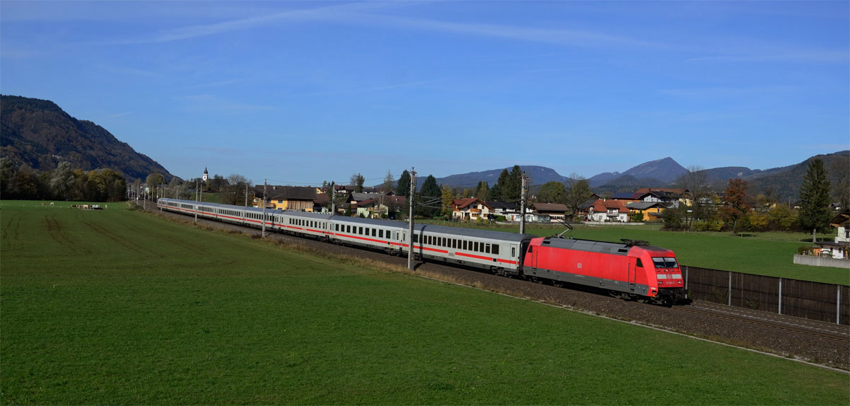 DB 101 007 mit EC 217 von Saarbrücken nach Graz hbf bei Kuchl, 01.11.2014