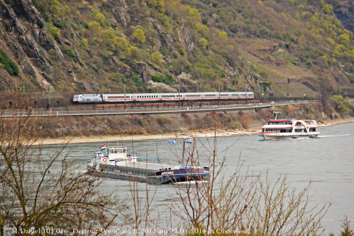 DB 101 016  Dertour Wien  mit IC in Oberwesel, M�rz 2014.